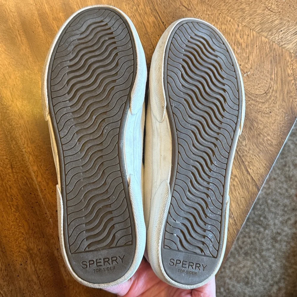 Womens Sperry Top-Sides white canvas sneakers, size 8.5 Memory Foam
